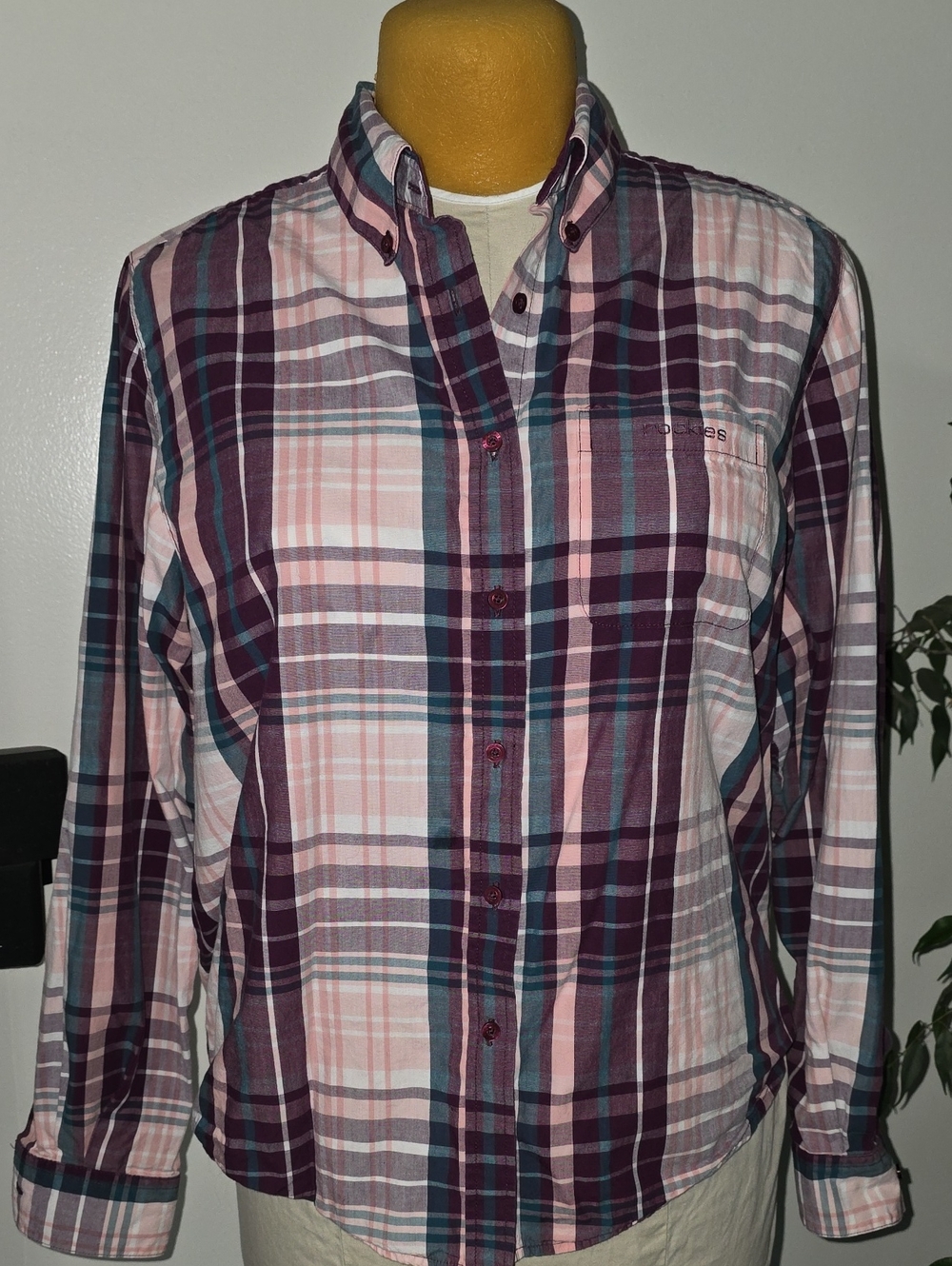 Rockies Plaid Button-Down Shirt in Pink, Purple & Teal